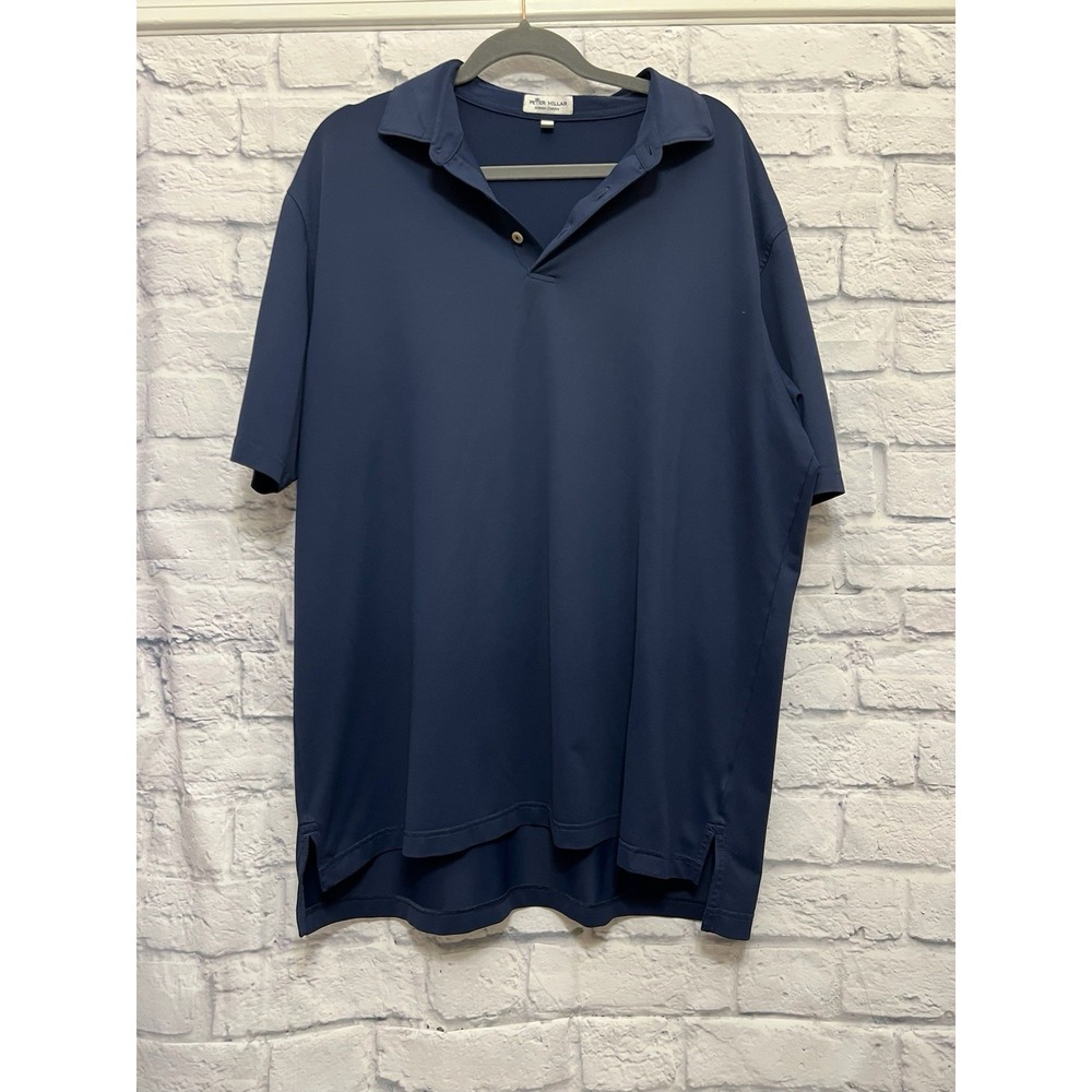 Peter Millar Men Summer Comfort Blue Solid Polo Shirt Size XL Ponte Vedra Inn